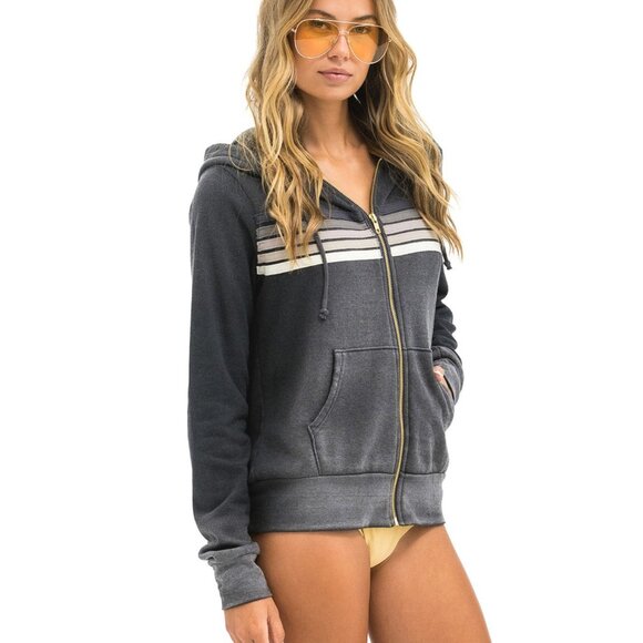 AVIATOR NATION 5 STRIPE HOODIE - FADED SMOKE SIze XS - Picture 3 of 7